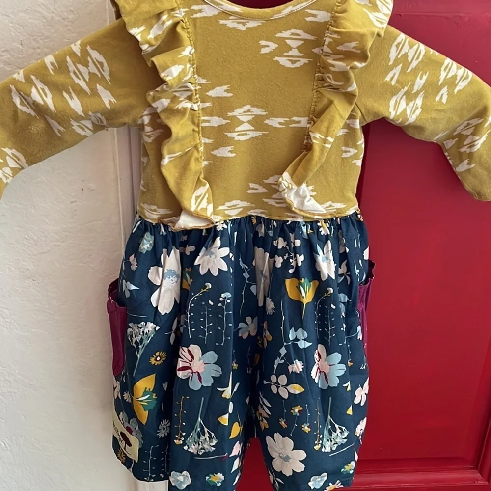 Lottie Mae clothing girls dress size 18M GUC blue and yellow colors
